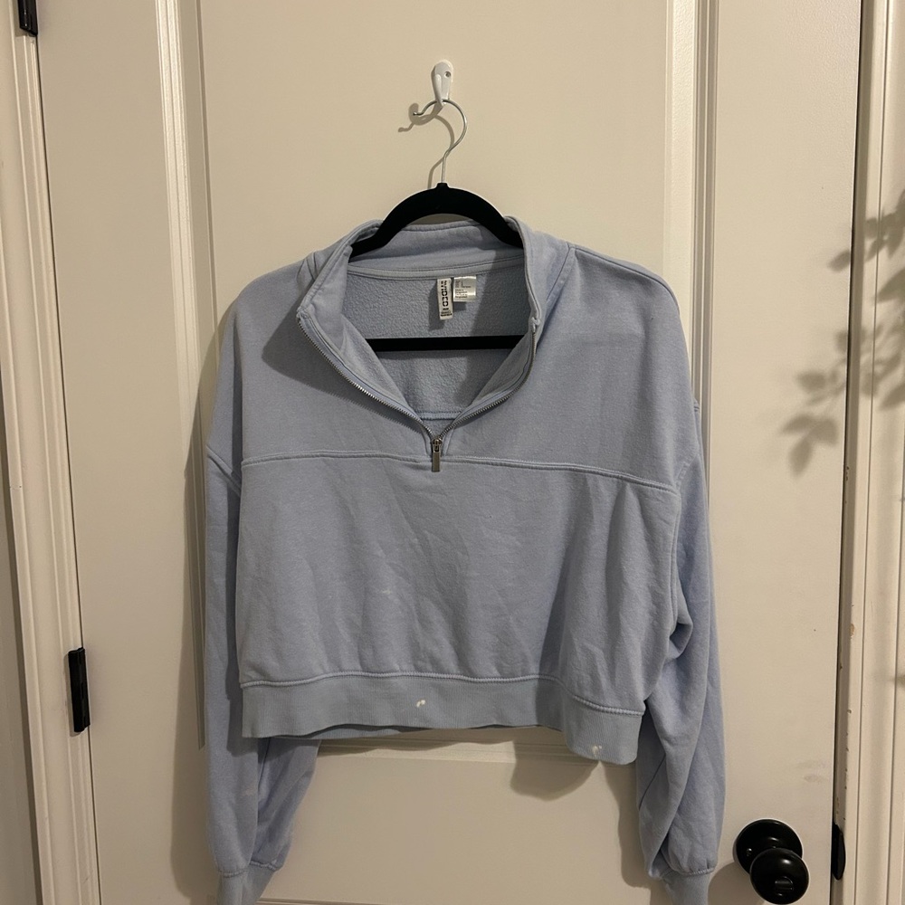 H&M Soft Blue Cropped Quarter-Zip Hoodie